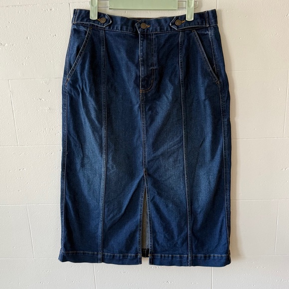 Chaps Dresses & Skirts - Chaps | Dark Denim Midi Skirt Front Slit High Rise | Size Large